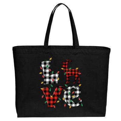 Deer Lovers Matching Christmas Buffalo Plaid Cotton Canvas Jumbo Tote