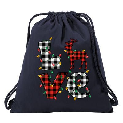 Deer Lovers Matching Christmas Buffalo Plaid Drawstring Bag