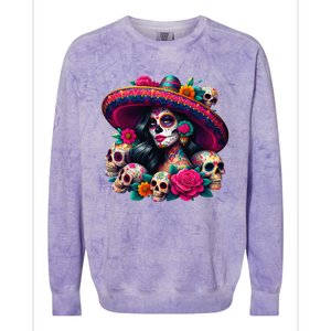 De Los Muertos La Catrina Day Of The Dead Sugar Skull Women Colorblast Crewneck Sweatshirt