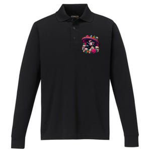 De Los Muertos La Catrina Day Of The Dead Sugar Skull Women Performance Long Sleeve Polo