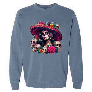 De Los Muertos La Catrina Day Of The Dead Sugar Skull Women Garment-Dyed Sweatshirt