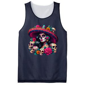 De Los Muertos La Catrina Day Of The Dead Sugar Skull Women Mesh Reversible Basketball Jersey Tank