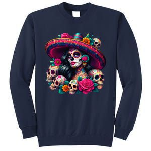 De Los Muertos La Catrina Day Of The Dead Sugar Skull Women Tall Sweatshirt