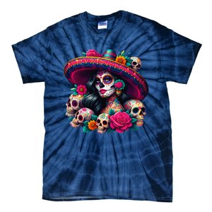 De Los Muertos La Catrina Day Of The Dead Sugar Skull Women Tie-Dye T-Shirt