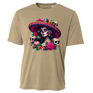 De Los Muertos La Catrina Day Of The Dead Sugar Skull Women Cooling Performance Crew T-Shirt