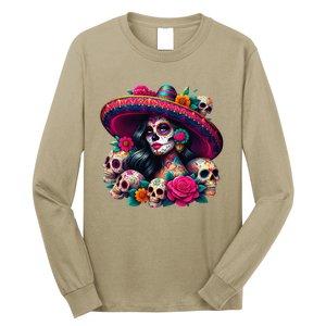 De Los Muertos La Catrina Day Of The Dead Sugar Skull Women Long Sleeve Shirt