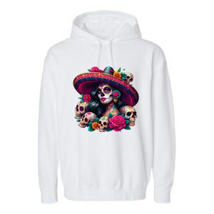 De Los Muertos La Catrina Day Of The Dead Sugar Skull Women Garment-Dyed Fleece Hoodie