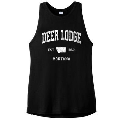 Deer Lodge Montana Mt Vintage Established Athletic Sports Design Ladies PosiCharge Tri-Blend Wicking Tank