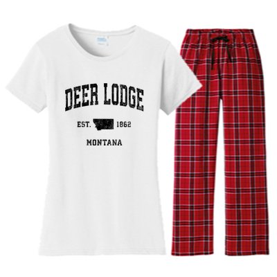 Deer Lodge Montana Mt Vintage Established Athletic Sports Design Women's Flannel Pajama Set