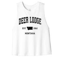 Deer Lodge Montana Mt Vintage Established Athletic Sports Design Women's Racerback Cropped Tank