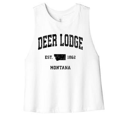 Deer Lodge Montana Mt Vintage Established Athletic Sports Design Women's Racerback Cropped Tank