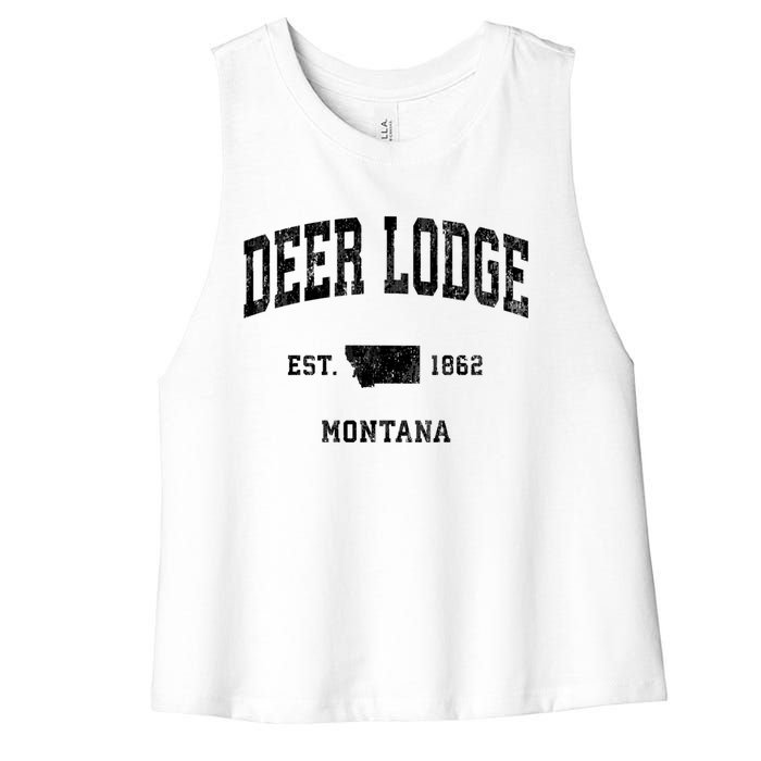 Deer Lodge Montana Mt Vintage Established Athletic Sports Design Women's Racerback Cropped Tank