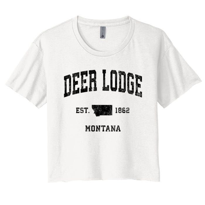 Deer Lodge Montana Mt Vintage Established Athletic Sports Design Women's Crop Top Tee