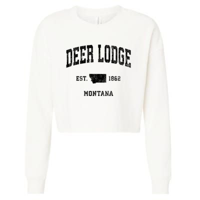 Deer Lodge Montana Mt Vintage Established Athletic Sports Design Cropped Pullover Crew