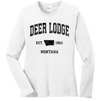 Deer Lodge Montana Mt Vintage Established Athletic Sports Design Ladies Long Sleeve Shirt