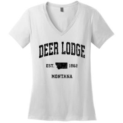 Deer Lodge Montana Mt Vintage Established Athletic Sports Design Women's V-Neck T-Shirt