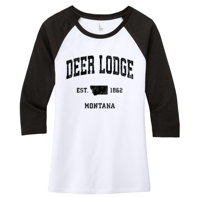 Deer Lodge Montana Mt Vintage Established Athletic Sports Design Women's Tri-Blend 3/4-Sleeve Raglan Shirt