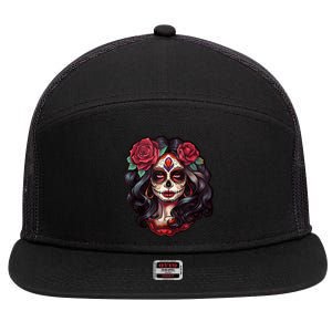 De Los Muertos La Catrina Day Of The Dead Sugar Skull Women 7 Panel Mesh Trucker Snapback Hat