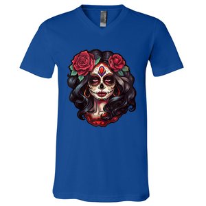 De Los Muertos La Catrina Day Of The Dead Sugar Skull Women V-Neck T-Shirt