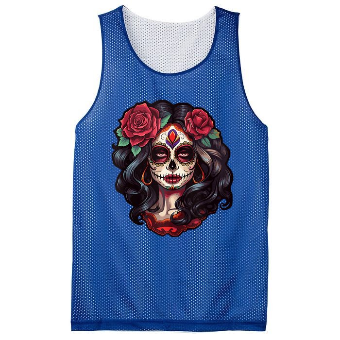 De Los Muertos La Catrina Day Of The Dead Sugar Skull Women Mesh Reversible Basketball Jersey Tank