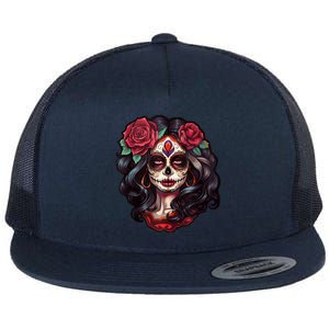 De Los Muertos La Catrina Day Of The Dead Sugar Skull Women Flat Bill Trucker Hat