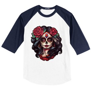 De Los Muertos La Catrina Day Of The Dead Sugar Skull Women Baseball Sleeve Shirt