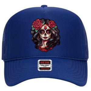 De Los Muertos La Catrina Day Of The Dead Sugar Skull Women High Crown Mesh Back Trucker Hat