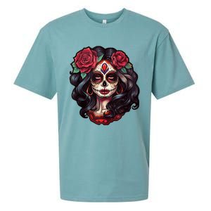 De Los Muertos La Catrina Day Of The Dead Sugar Skull Women Sueded Cloud Jersey T-Shirt