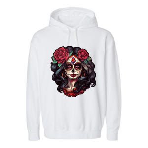 De Los Muertos La Catrina Day Of The Dead Sugar Skull Women Garment-Dyed Fleece Hoodie