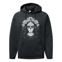 De Los Muertos La Catrina Day Of The Dead Sugar Skull Women Performance Fleece Hoodie