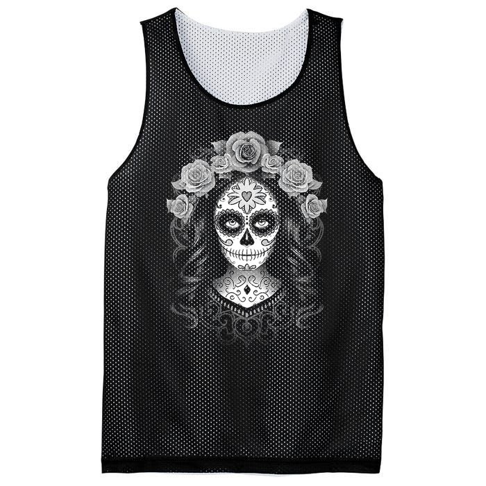 De Los Muertos La Catrina Day Of The Dead Sugar Skull Women Mesh Reversible Basketball Jersey Tank