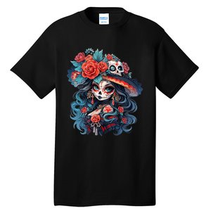 De Los Muertos La Catrina Day Of The Dead Sugar Skull Women Tall T-Shirt