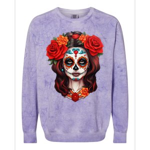 De Los Muertos La Catrina Day Of The Dead Sugar Skull Women Colorblast Crewneck Sweatshirt