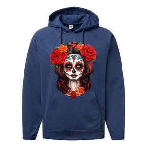 De Los Muertos La Catrina Day Of The Dead Sugar Skull Women Performance Fleece Hoodie