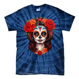 De Los Muertos La Catrina Day Of The Dead Sugar Skull Women Tie-Dye T-Shirt