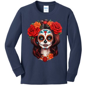 De Los Muertos La Catrina Day Of The Dead Sugar Skull Women Kids Long Sleeve Shirt