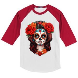 De Los Muertos La Catrina Day Of The Dead Sugar Skull Women Kids Colorblock Raglan Jersey