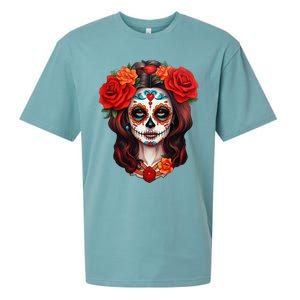 De Los Muertos La Catrina Day Of The Dead Sugar Skull Women Sueded Cloud Jersey T-Shirt