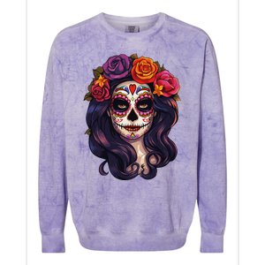 De Los Muertos La Catrina Day Of The Dead Sugar Skull Women Colorblast Crewneck Sweatshirt