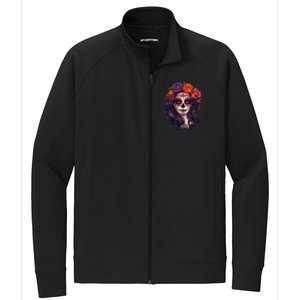 De Los Muertos La Catrina Day Of The Dead Sugar Skull Women Stretch Full-Zip Cadet Jacket