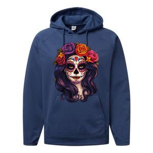 De Los Muertos La Catrina Day Of The Dead Sugar Skull Women Performance Fleece Hoodie