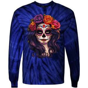 De Los Muertos La Catrina Day Of The Dead Sugar Skull Women Tie-Dye Long Sleeve Shirt