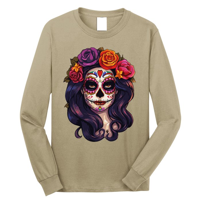 De Los Muertos La Catrina Day Of The Dead Sugar Skull Women Long Sleeve Shirt