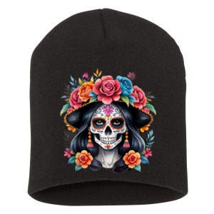 De Los Muertos La Catrina Sugar Skull Women Day Of The Dead Short Acrylic Beanie