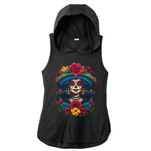 De Los Muertos La Catrina Sugar Skull Women Day Of The Dead Ladies PosiCharge Tri-Blend Wicking Draft Hoodie Tank