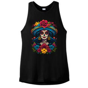 De Los Muertos La Catrina Sugar Skull Women Day Of The Dead Ladies PosiCharge Tri-Blend Wicking Tank