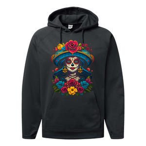 De Los Muertos La Catrina Sugar Skull Women Day Of The Dead Performance Fleece Hoodie