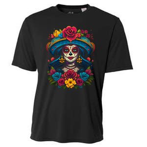 De Los Muertos La Catrina Sugar Skull Women Day Of The Dead Cooling Performance Crew T-Shirt