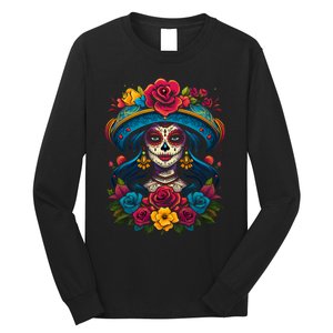 De Los Muertos La Catrina Sugar Skull Women Day Of The Dead Long Sleeve Shirt