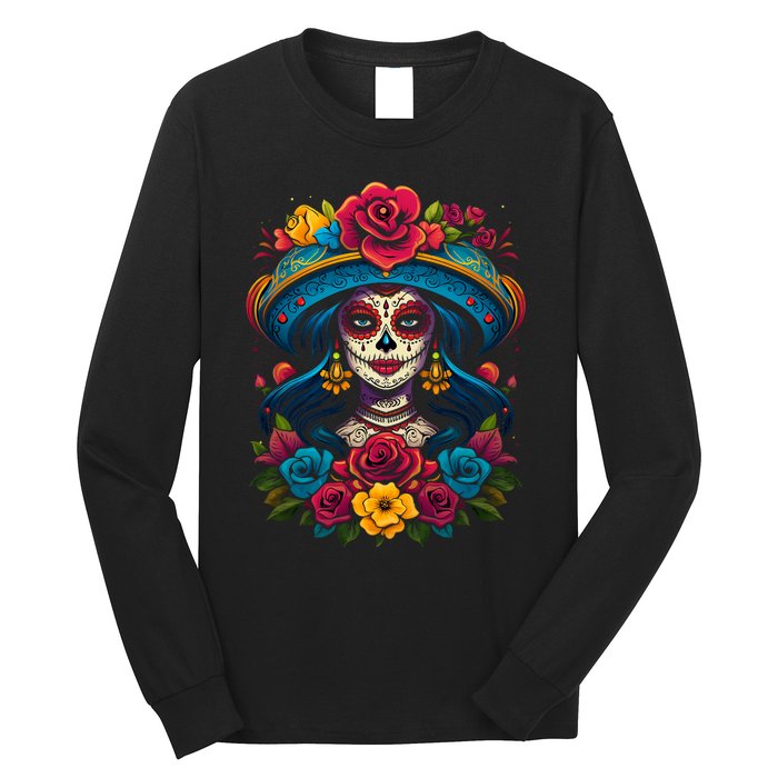 De Los Muertos La Catrina Sugar Skull Women Day Of The Dead Long Sleeve Shirt